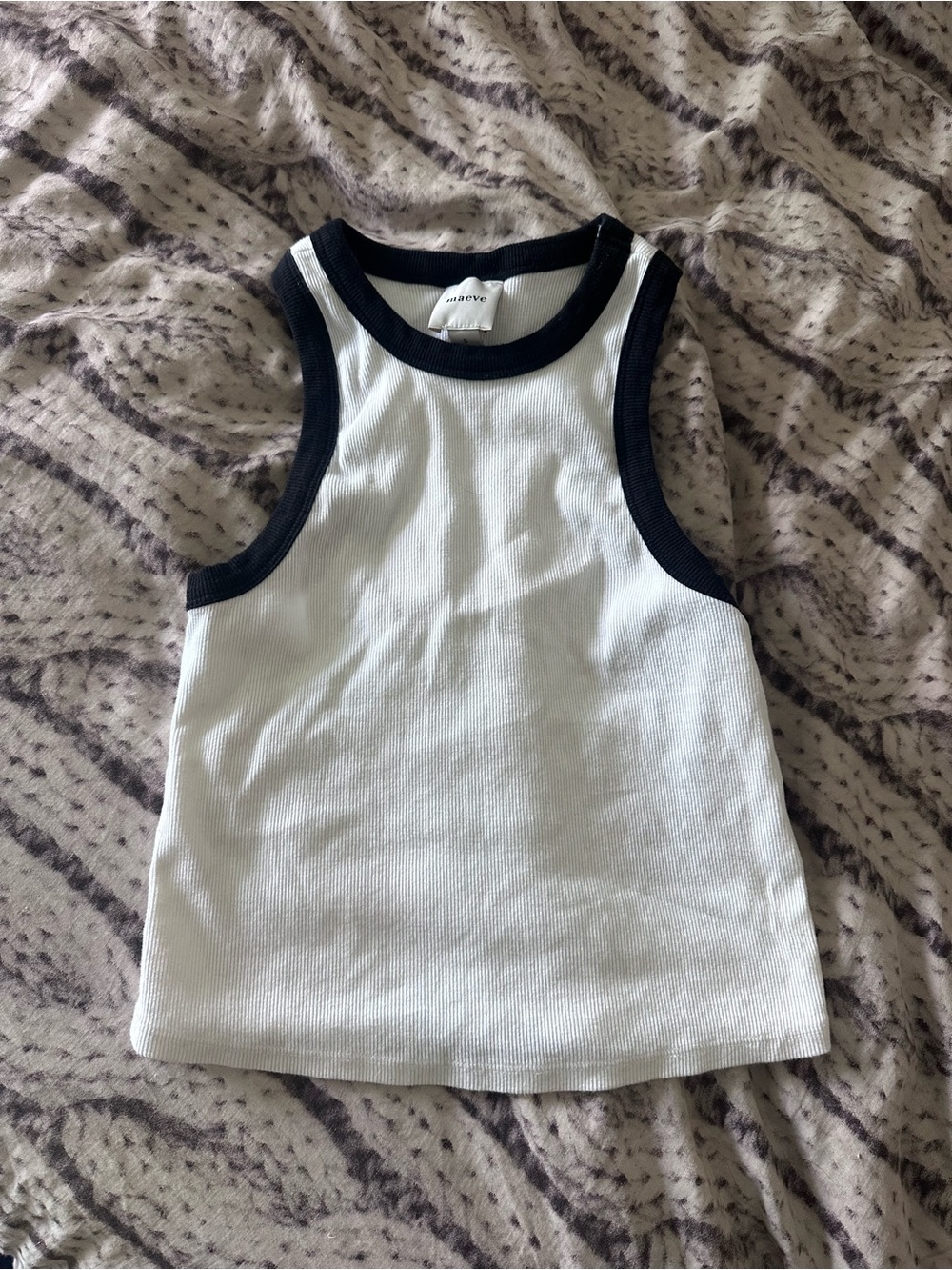 Maeve White Ribbed Tank with Black Trim